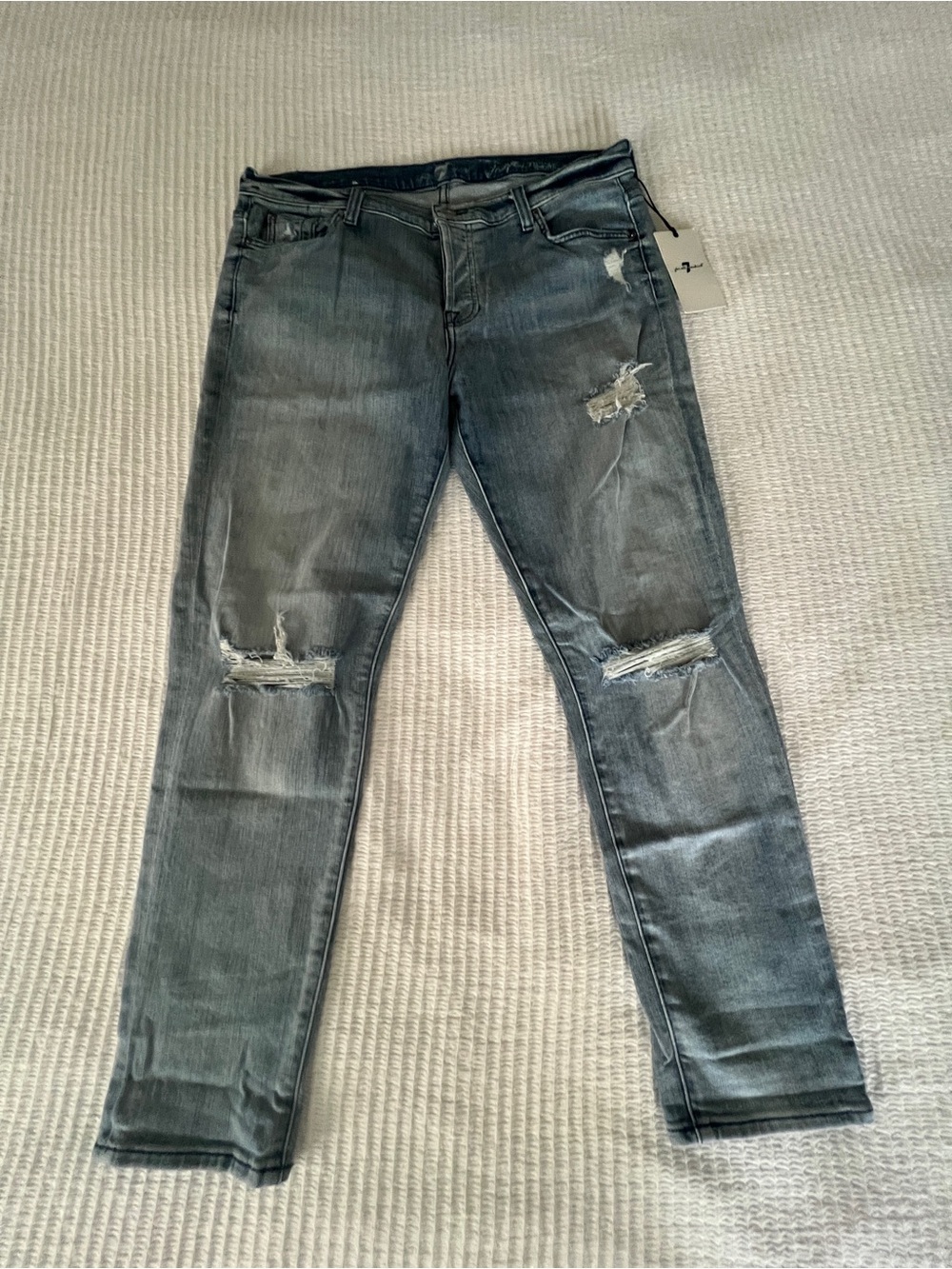 7 For All Mankind Women's Blue Distressed Skinny Jeans Size 31 NWT